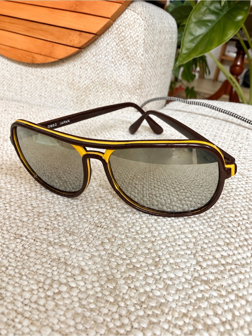 Vintage 70s 80s Japan Oversized Mirrored Aviator Sunglasses Brown Mustard